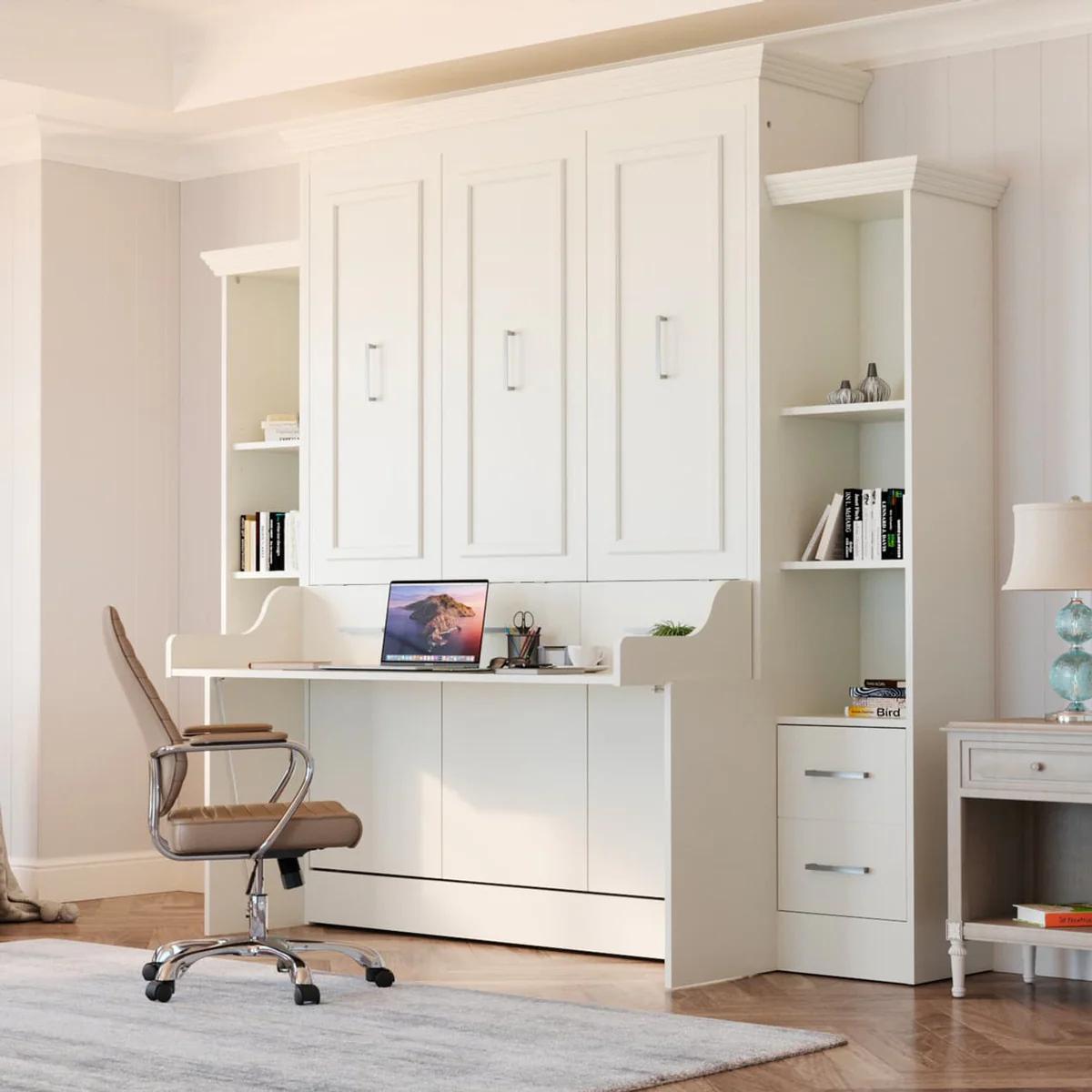 Lit escamotable Aegis Queen avec bureau et rangement intégré