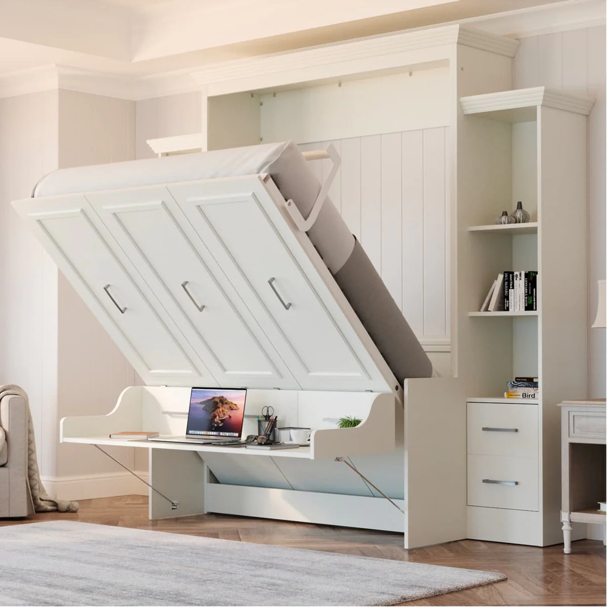 Lit escamotable Aegis Queen avec bureau et rangement intégré 1