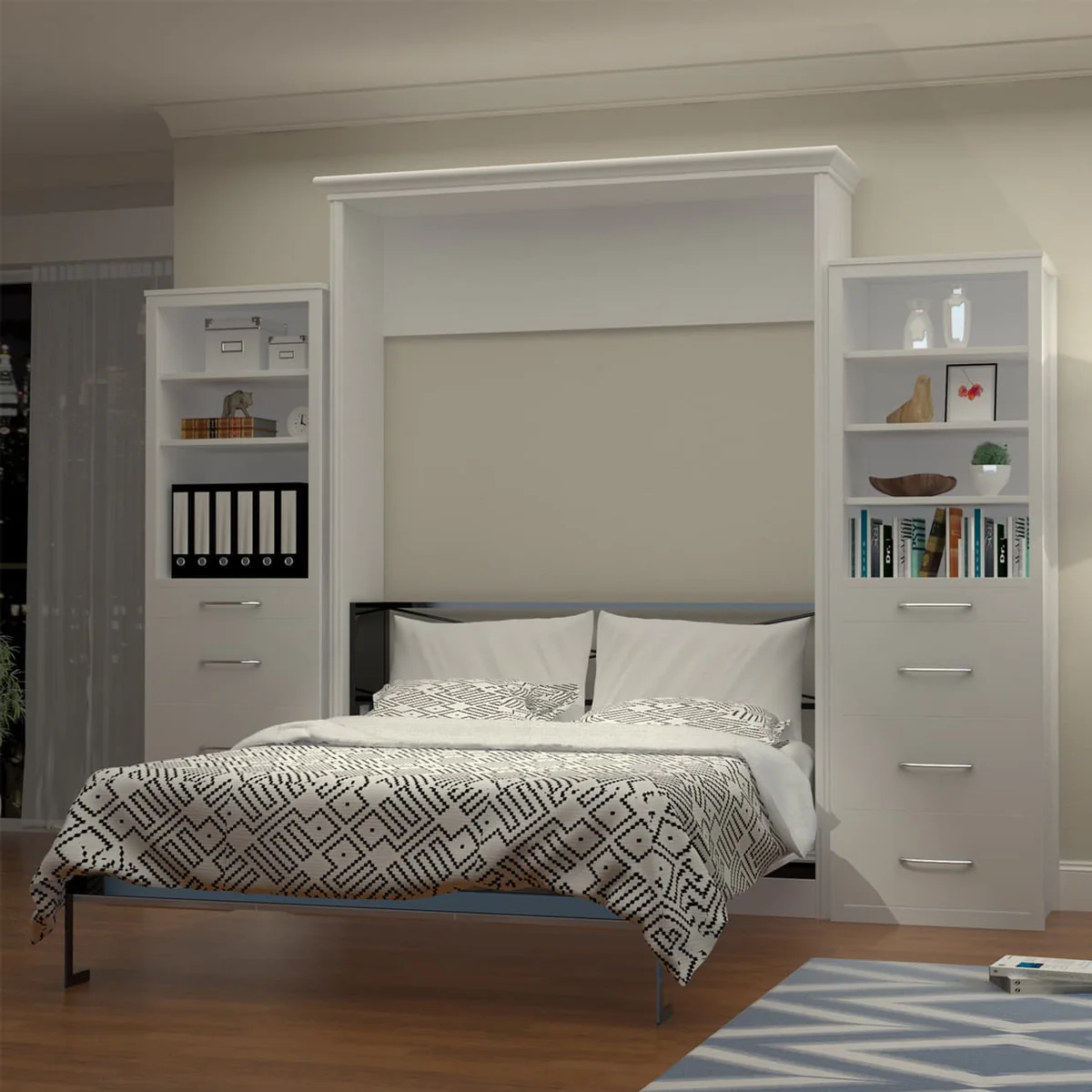 Lit escamotable Alegra Queen avec 2 armoires de rangement 1