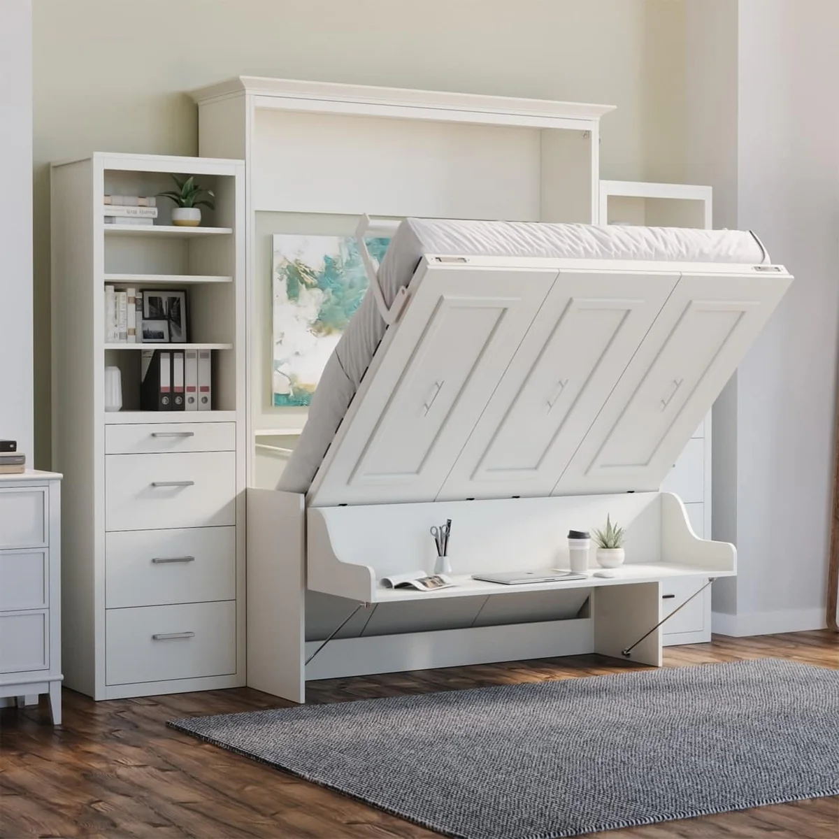 Lit escamotable Alegra avec bureau et 2 armoires de rangement 2